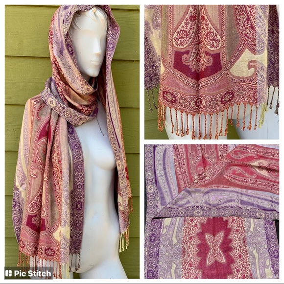 pashmina Accessories - LARGE-Pashmina Scarf-Silk/Wool-Soft